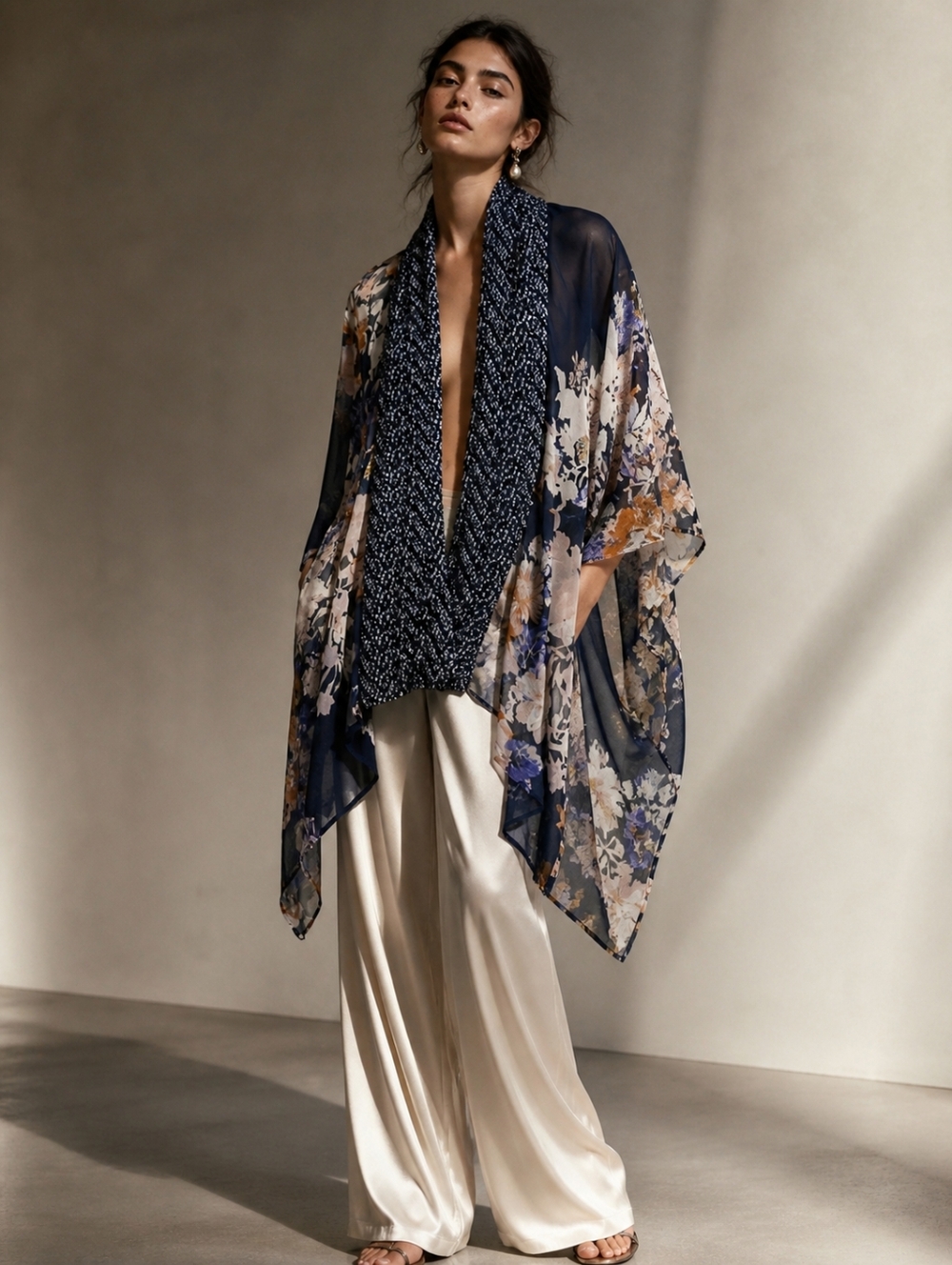 Anthropologie By Eloise Silk Floral Kimono Robe Top